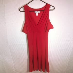 Joseph Ribkoff 8 Red Cold Shoulder Ruffle Midi Dress Women's Cocktail Canada